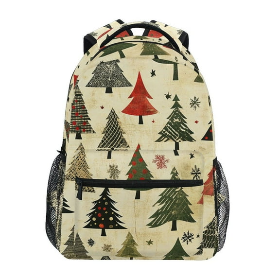 School Backpack Lightweight Multipocket College High Middle Student Bag 15L Retro Christmas Trees