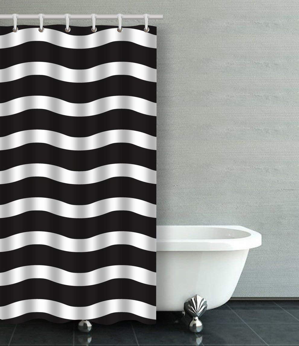ARTJIA Vector White Wavy Lines On A Black Background Shower Curtain ...