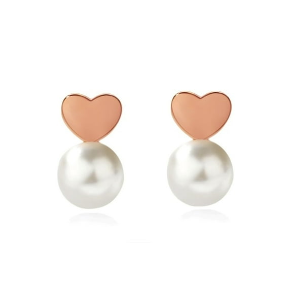 Bellitia Jewelry 925 Sterling Silver, Rose Gold Plated, AAA Quality Handpicked Freshwater Cultured Stud Pearl Heart Earrings for Women