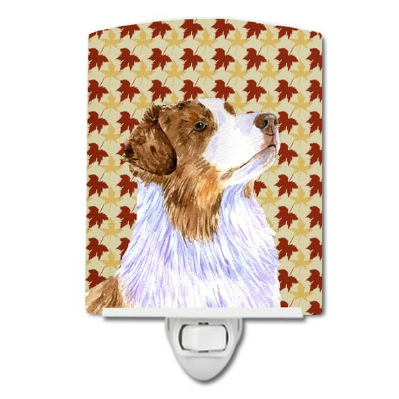 Caroline's Treasures LH9093CNL Australian Shepherd Fall Leaves Portrait Ceramic Night Light, 6x4x3", multicolor