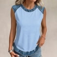 thumbnail image 4 of Lumtrix Sleeveless Tops For Women Dressy Summer Print Faux Denim Patchwork Tank Top Crewneck Loose Fit Tunics Blouses Vacation ShirtsSky Blue XL, 4 of 6