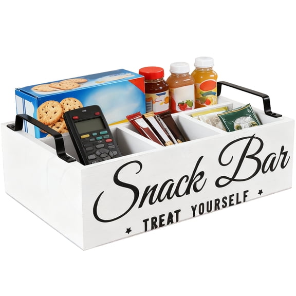 Snack Organizer 4 Compartment Wood Snack Box with Handle Open Top Classify Store Cookies Nut Tea Bag Beverage for Home Office