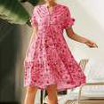 thumbnail image 1 of Robes Robe d'Été Mode d'Été Femmes en Vrac Robe Longue Manches Courtes Col Rond Swing Asymétrique Couches Plage Longue Robe Rouge, 1 of 6