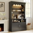 thumbnail image 2 of Coffee Bar Cabinet with LED Lights 72" Tall Buffet Cabinet with Storage Farmhouse Kitchen Sideboard Tall Coffee Hutch Cabinet with Microwave Stand/Wine Rack/Glass Shelf Dining Room(ship in 2 boxes), 2 of 8