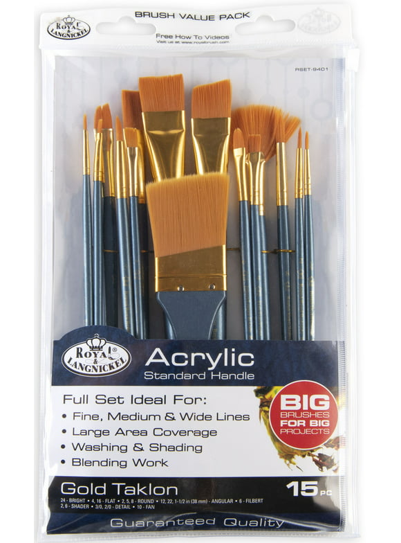 Royal & Langnickel - 15pc Golden Taklon Assorted Big Brush Acrylic Paintbrush Set