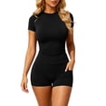 thumbnail image 2 of Besolor Short Sets for Women Summer 2 Piece Stretch Slim Crewneck Short Sleeve Tops with Shorts Comfy Gym Yoga Athletic Set(X-Large,Black), 2 of 5