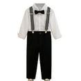 thumbnail image 1 of Odeerbi Niños 3 Pcs Caballero Traje Formal Vestido Camisa + Pantalones de Traje de Suspensión + Corbata de Palo Trajes de Boda Conjunto, 1 of 4