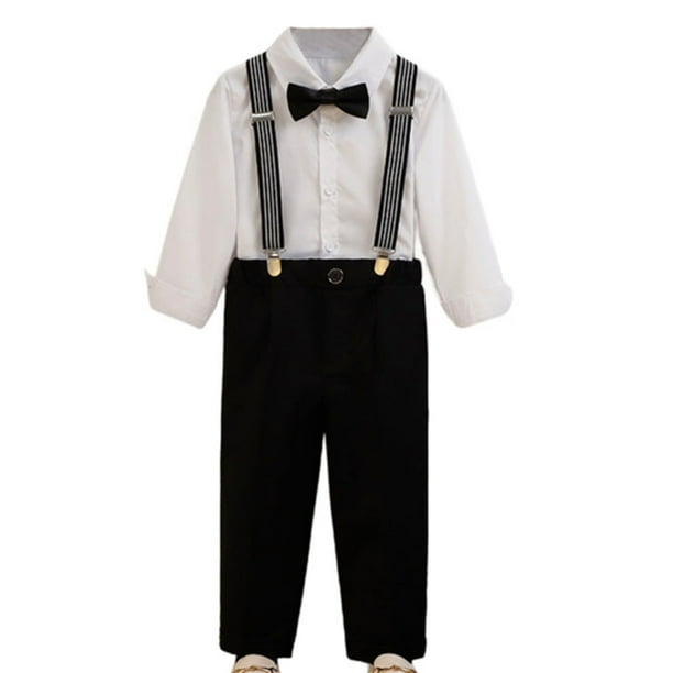 Odeerbi Niños 3 Pcs Caballero Traje Formal Vestido Camisa + Pantalones de Traje de Suspensión + Corbata de Palo Trajes de Boda Conjunto