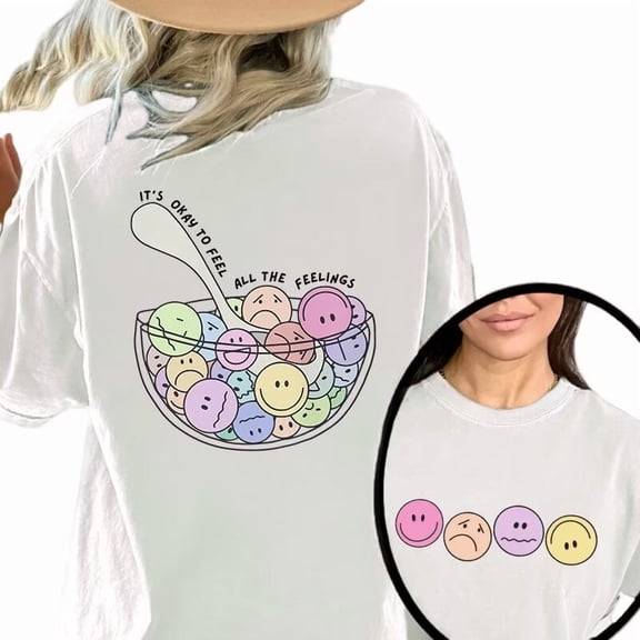White Womans It’s Okay To Feel All The Feelings Emoji Bowl Graphic Tees Print Tshirt S-5XL Shirts Tops