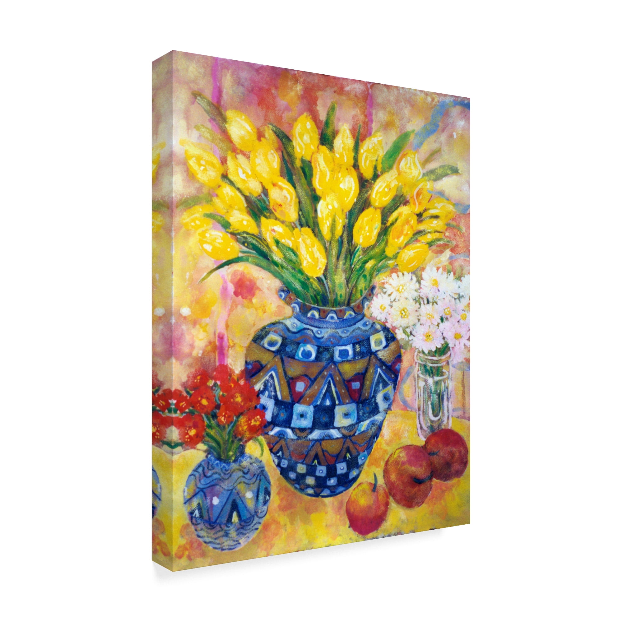 Trademark Fine Art 'Yellow Tulips In A Blue Pot' Canvas Art by Lorraine Platt