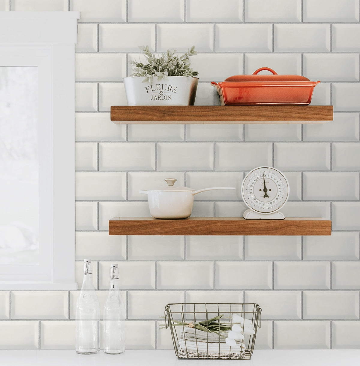 NextWall  Large Subway Tile Peel and Stick Wallpaper - 20.5 in. W x 18 ft. L