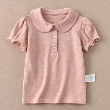 JIAYUE Tops for Boys Girls Short Sleeve Collared Shirt Cotton Solid Color Comfortable For Kids Summer Everyday Wear