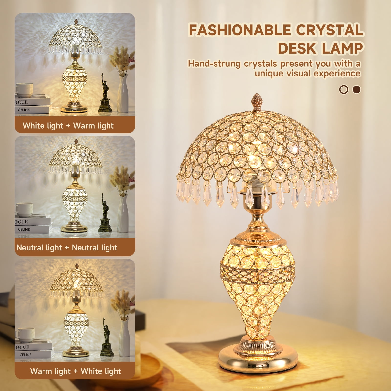 Crystal  Table Lamp Bedside Decorative gift LED modern metal base adjustable light for night Bedroom