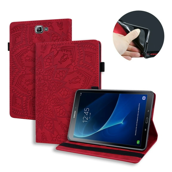Dteck Embossed Case For Samsung Galaxy Tab A6 10.1 2016 (SM-T580 T585 T587), 3D Embossed Flower PU Leather Flip Stand Cover Wallet Case Built-in 4 Card Slots, Pencil Holder, Multi-angels Viewing, Red