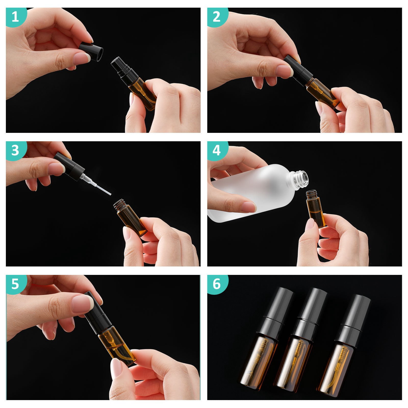 50 Pcs Mini Amber Spray Bottles with Fine Mist Sprayers, 0.1 oz Refillable Glass Perfume Bottles for Travel , Portable Small Spray Containers for Essential Oils, Cologne and Cleaning Spray