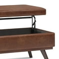 thumbnail image 3 of Owen 42 inch Wide Mid-Century Modern Lift Top Large Coffee Table Storage Ottoman in Distressed Saddle Brown Vegan Leather, 3 of 12