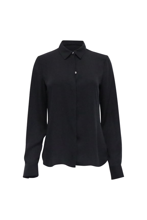 Pre-Owned Theory Concealed Placket Button Down Shirt in Black Silk