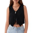 thumbnail image 2 of Lnzyyephy Women's Tassel Suede Vest Solid Color Front Button Sleeveless Hippie Crop Jacket Retro Waistcoat, 2 of 9