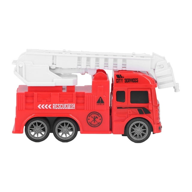 Camión de bomberos inercial de simulación multifuncional para niños pequeños, juego de juguetes de camión de bomberos de plástico con accionamiento por inercia, escalera y coche.