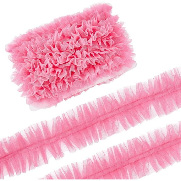 10 Yards Ruffle Pleated Lace Trim 2-3/8 inch Pink Puff Fabric Edge Ribbon Gathered Mesh Edging Trimming Lace Border Organza Mesh Chiffon for Bridal Wedding Dress Clothing Garments Crafts