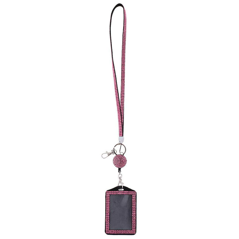 Lanyard with Retractable Reel Vertical ID Badge Holder Deep Pink