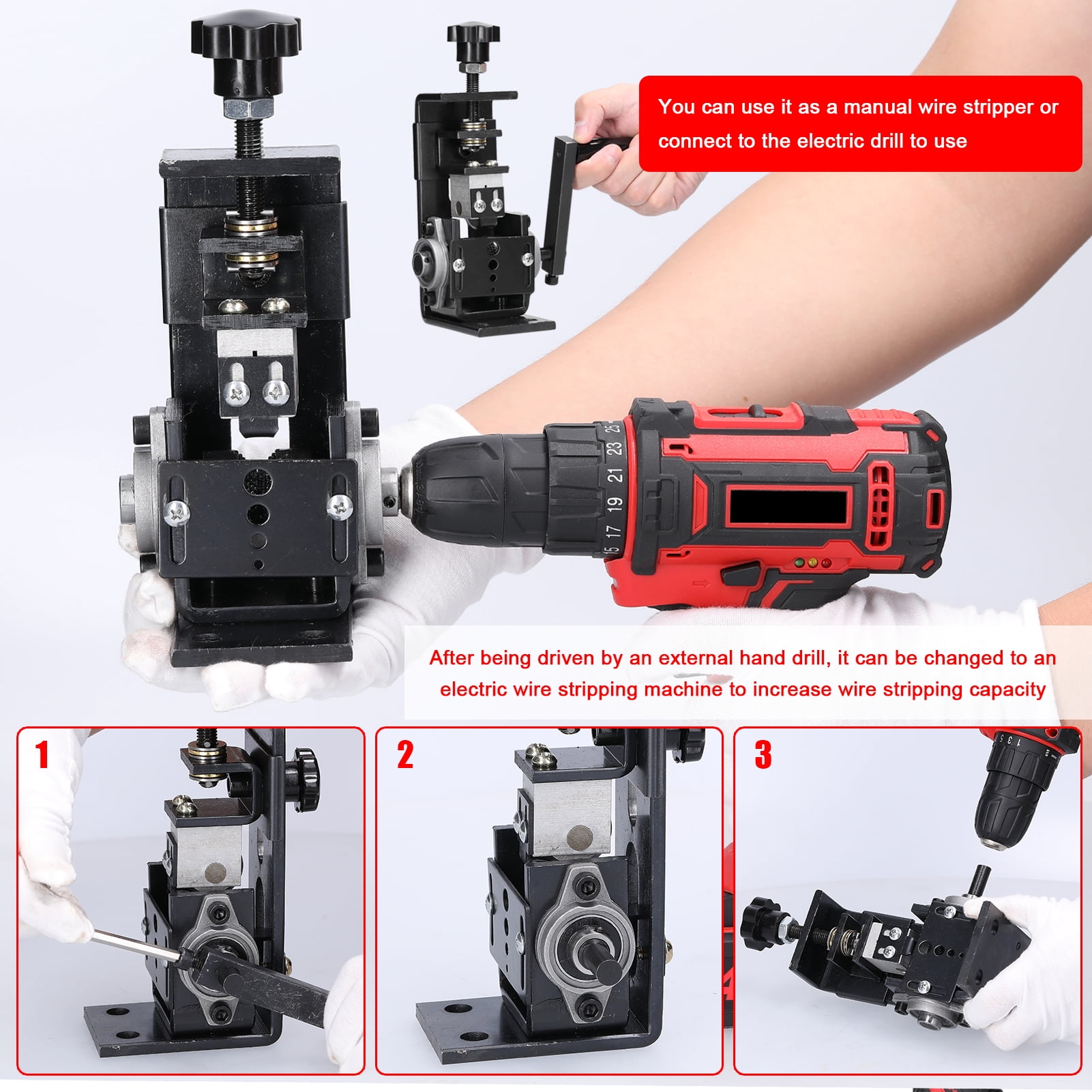 Household Wire Stripper Manual Wire Stripping Tool Scrap Copper Cable Peeling Machine with Hand Crank use with Electric Drill ,Easy to Operate