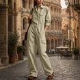 thumbnail image 6 of ClodeEU Women's Button Down Collared Long Sleeve Jumpsuit,High Waist Wide Leg Romper with Pockets ,Women's Plus XXXL, 6 of 7