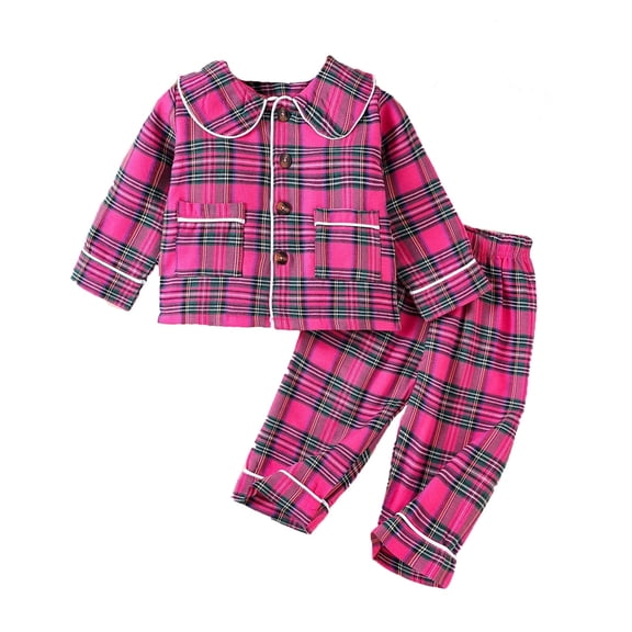 SUSUSU Girls Plaid Ensemble, Top and Long Pants Two Piece Set, Soft Comfortable Casual Daily Wear for Toddlers
