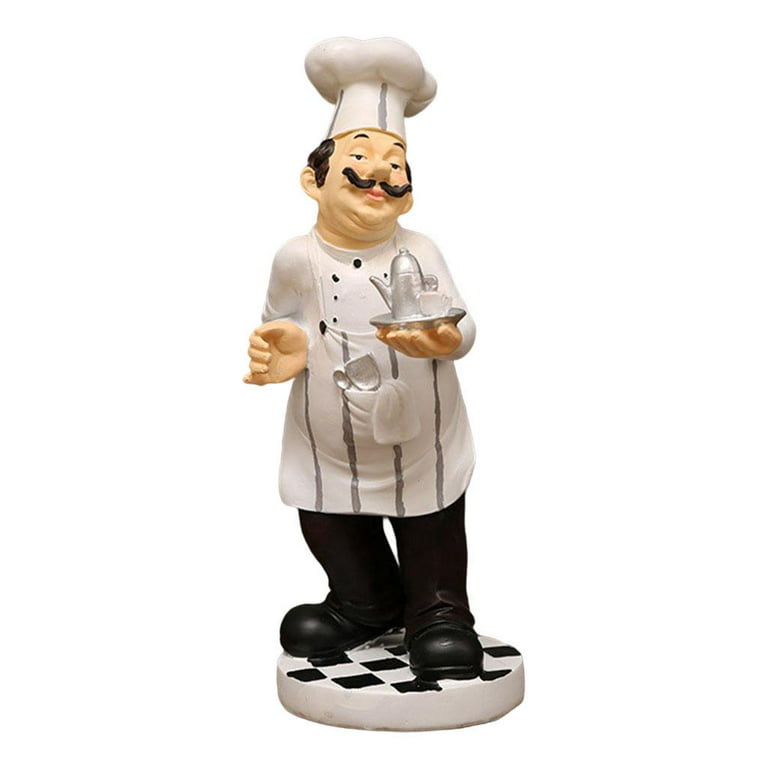 European Resin Chef Statue Figurine Kitchen Decor Miniature Ornaments Chef  Collectible Gift restaurant house kitchen Cook Cafe Bar , 15.5x10x29cm 