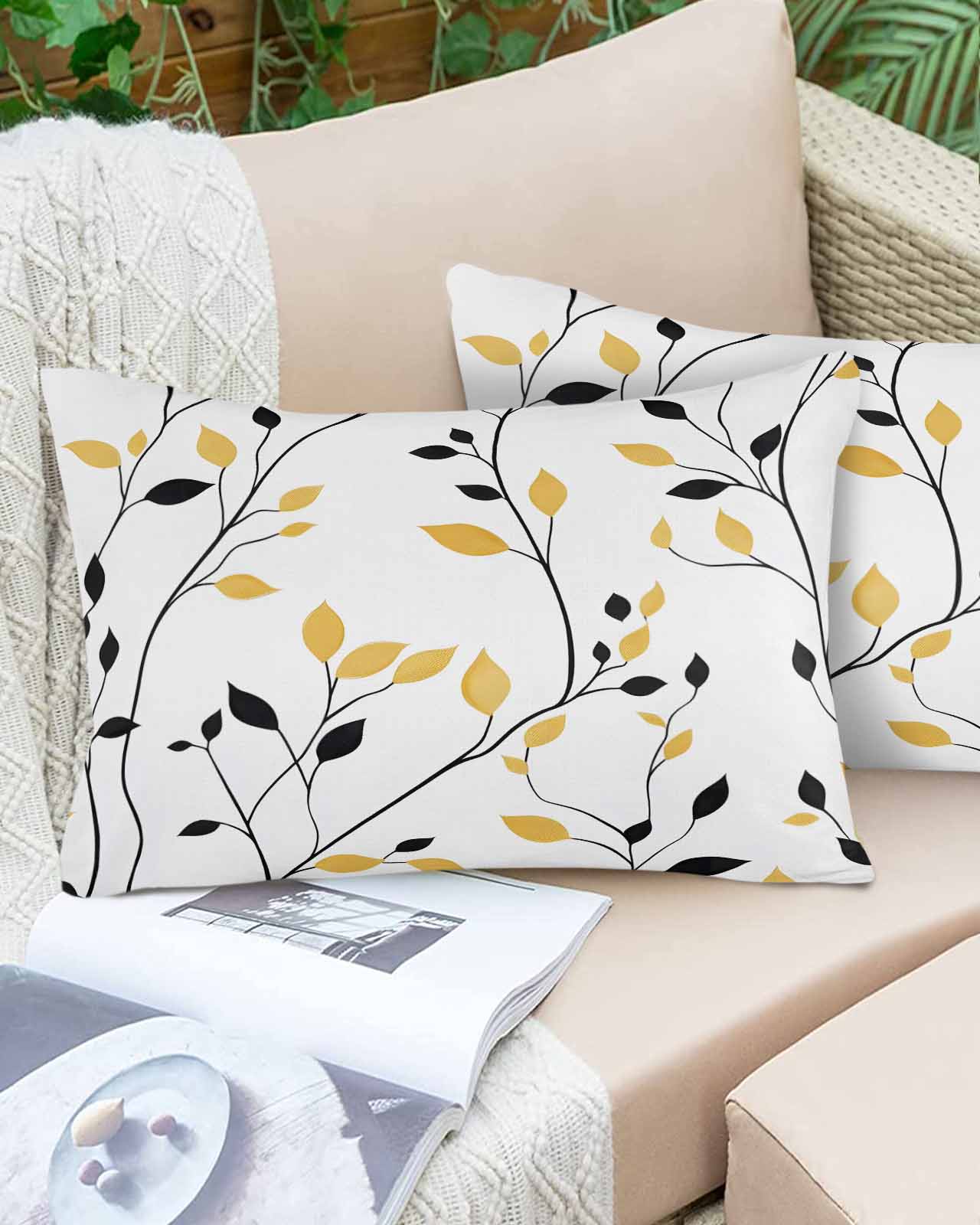 Yellow Black Leaves Throw Pillow Cover 20 x 36 Inch Decorative Pillow Cover Spring Botanical Branches Lumbar Pillowcase Seasonal Rectangle Cushion Case for Couch Sofa Bed Living Room