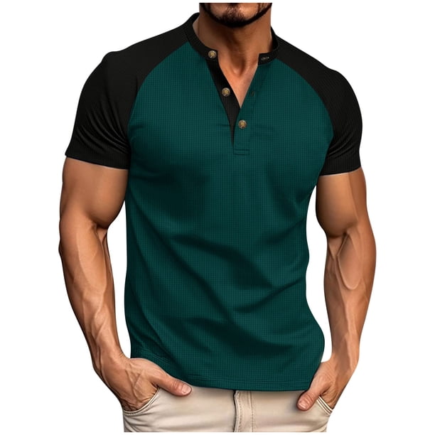 pstuiky camisetas para hombre, Camisa de punto con botones para hombre, informal, transpirable, de manga corta, con solapa y manga corta. ropa de hombre m