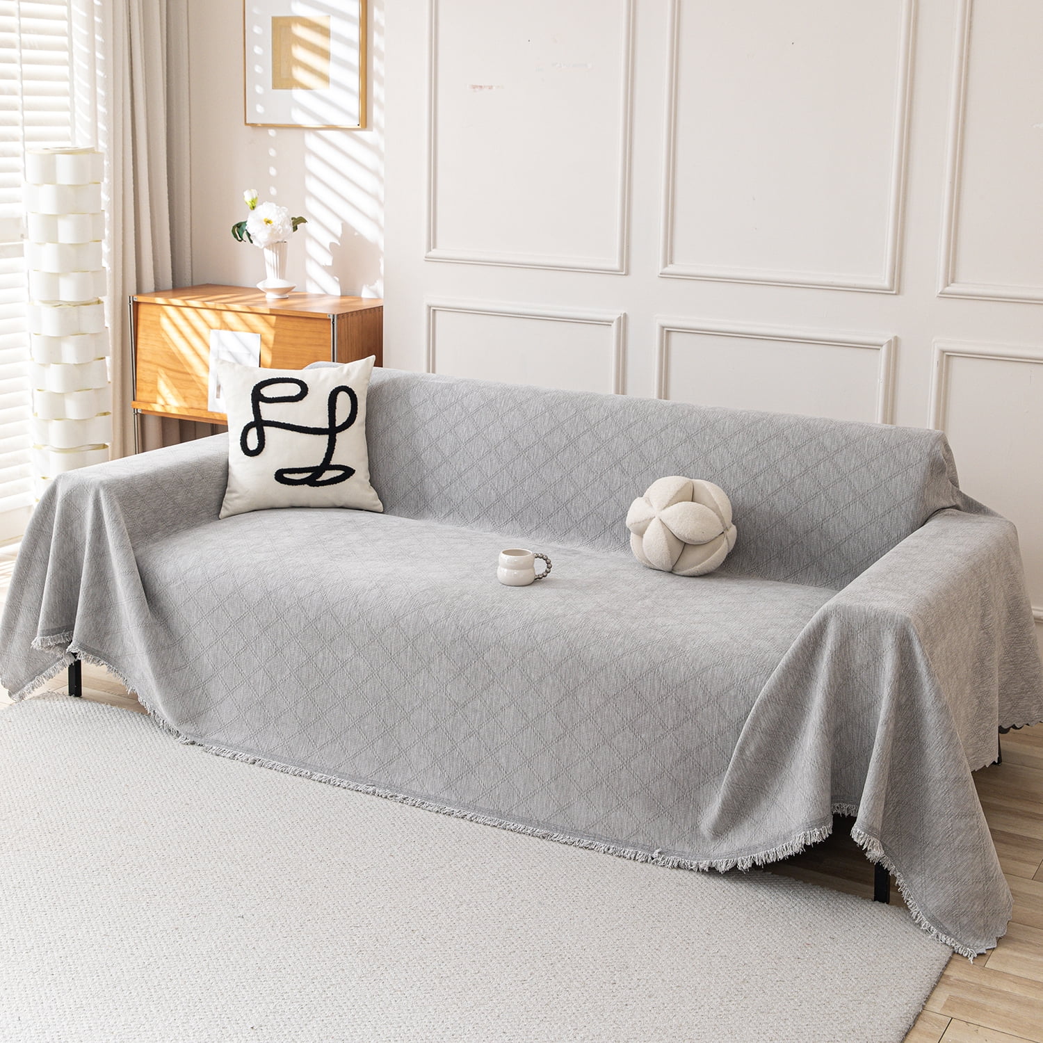 Jessy Home Sofa Cover Slipcover Couch Cover Protector Durable Multi-Function Furniture Cover for Pets Dogs Cats Home Decor Sofa Covers for Living Room 71"x 150"Light Gray