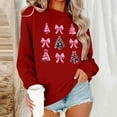 thumbnail image 2 of FAWUUDO Womens Fall Sweater Cute Bow Print Long Sleeve Pullover Casual Oversized Burgundy, 2 of 6