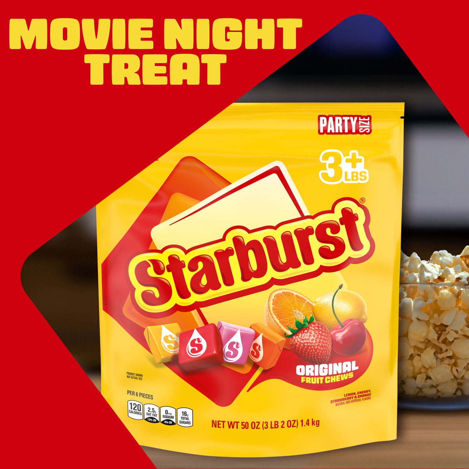 (3 pack) Starburst Original Fruit Chews Chewy Candy, Party Size - 50 oz Resealable Bag