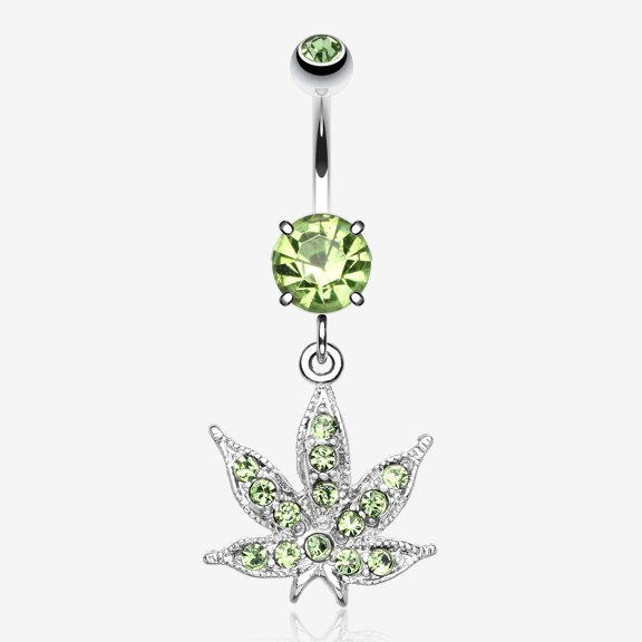 Marijuana Leaf Sparkle Belly Button Ring