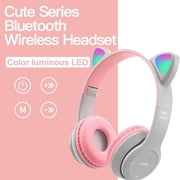 Cat Ear Kids Bluetooth Headphones, LED Light Up Wireless Foldable Stereo Girls Headphones, Kids Headphones for School Birthday Xmas Gift, Pink