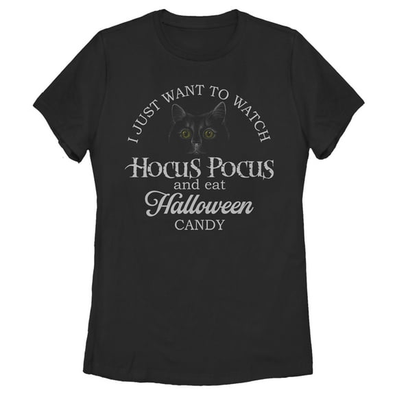 Women's Hocus Pocus Just Want to Eat Halloween Candy  Graphic Tee Black X Large