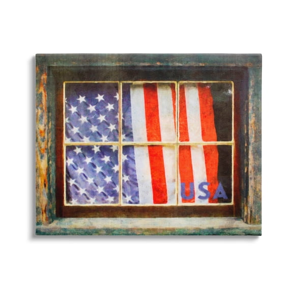 Stupell Industries Patriotic American Flag Rustic Window Festive Home Painting Gallery Wrapped Canvas Print Wall Art, Design by Graffitee Studios