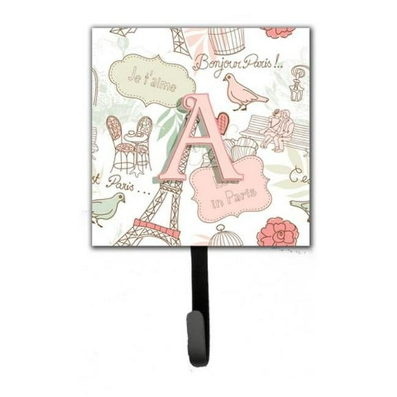 Carolines Treasures  Letter A Love In Paris Pink Leash & Key Holder