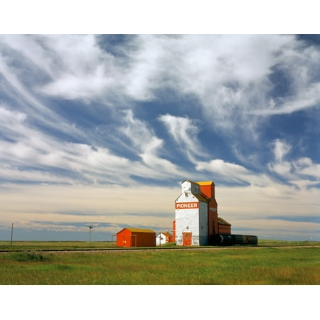 Inland grain terminal with railway in the prairies Instow Saskatchewan Canada Canvas Art - Dave Reede  Design Pics (15 x