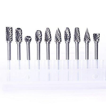 

ATOPLEE Rotary Burr Set 10pcs 1/8 Inch Shank Tungsten Steel Solid Carbide Rotary Files Diamond Cutting Burrs Set for Woodworking Drilling Carving Engraving