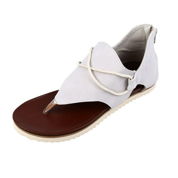 Women's Gladiator Sandals Ladies Summer Casual Flat Heel Slip On Sandals, Comfy Vintage Sandals with Back Zipper