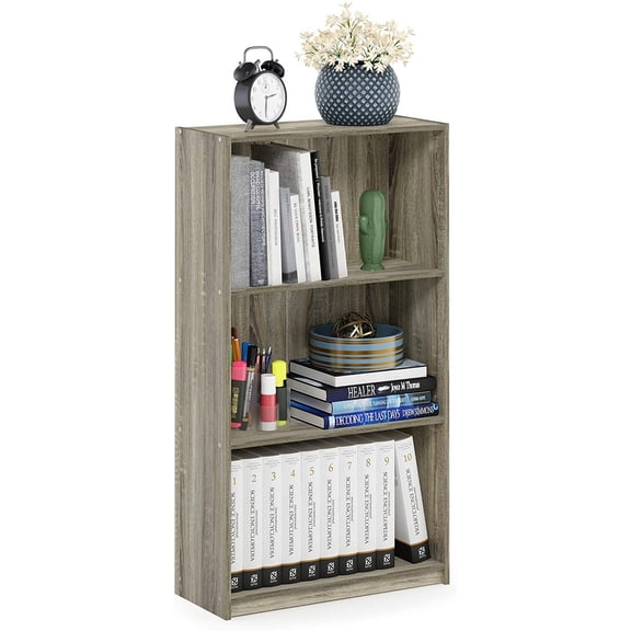 Basic 3-Tier Bookcase Storage Shelves, Sonoma Oak