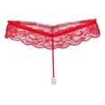 thumbnail image 2 of Braguitas elegantes de encaje transparente con espalda en T y perlas para mujer rojo, 2 of 7