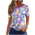 thumbnail image 5 of WHLBF UTTOASFAY Easter Tops for Women Easter Bunny Egg Print Short Sleeve Round Neck Summer Casual T-Shirt Easter Gift for Her Top Purple S, 5 of 5