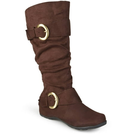 Brinley Co Womens Wide-Calf Buckle Knee-High Slouch Microsuede Boot