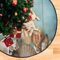 thumbnail image 4 of Coolnut Summer Sea Shells Christmas Tree Mats Waterproof Tree Skirt, Retro Wooden Blue Xmas Tree Stand Tray Mat Floor Protector Pad for Holiday Party Decoration, 28.3", 4 of 6