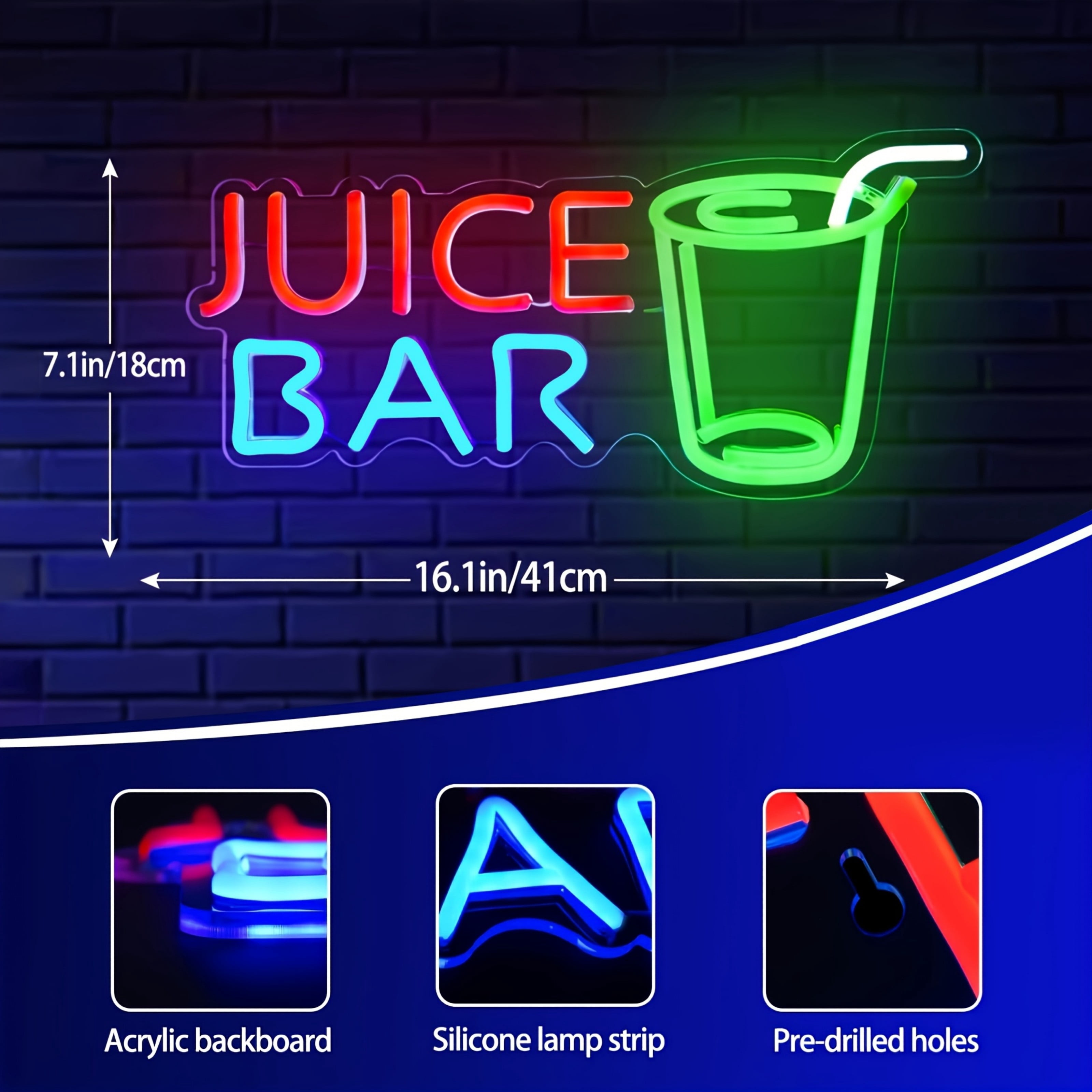 UPONRAY Juice Bar Neon Signs, 16.1"*7.1" Dimmable & USB-Powered LED Neon Light, Stylish Wall Decor for Juice Bar, Party, Restaurant, Living Room, Man Cave