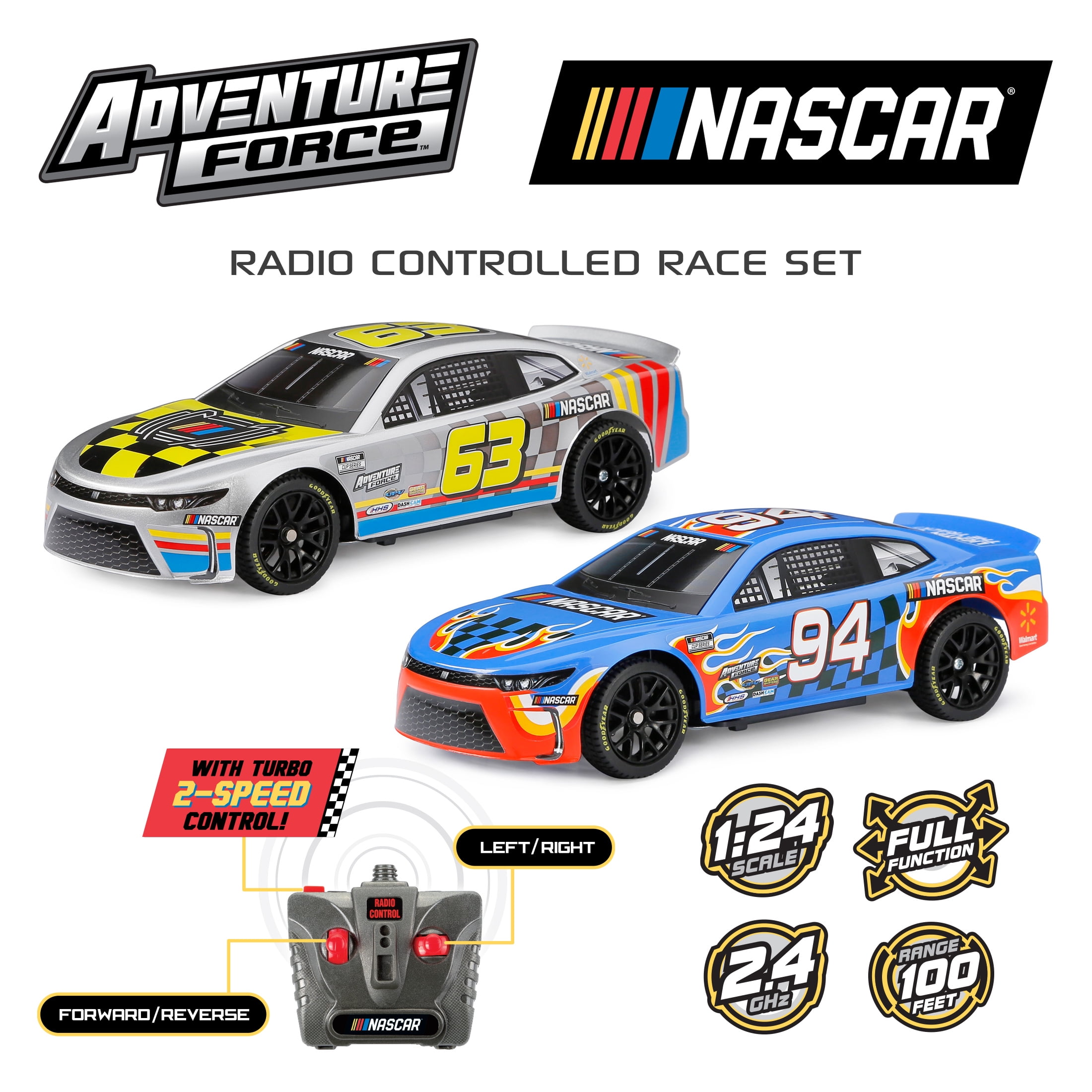 Adventure Force (1:24) NASCAR Battery Remote Control Silver/Multi Sports Car Race Set, 2423TP Child