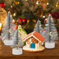 thumbnail image 4 of 4 PCs Mini Lit LED Christmas Trees Bottle Brush Tree Holiday Mini Artificial Sisal Snow Frost Christmas Trees Tabletop Model Trees for Christmas Village Decoration Room Decor Home Table Top Green -, 4 of 7